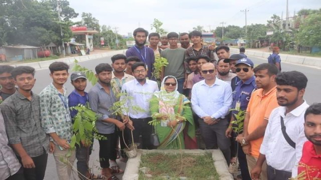 মহাসড়কে সৌন্দর্য বর্ধনে শাজাহানপুর প্রশাসনের বৃক্ষ রোপণ