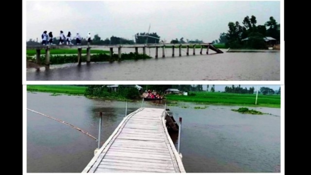 সুন্দরগঞ্জে ভেঙে পড়ল দেবে যাওয়া সেই সেতুটি