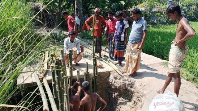 পলাশবাড়ীতে ঝুঁকিপূন কালভার্ট সেচ্ছাশ্রমে সংস্কারে 