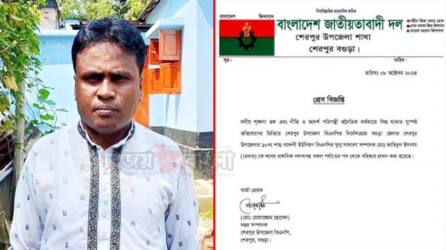 শেরপুরে বিএনপি নেতা পরিচয়ে আসামী ছিনতাইয়ের অভিযোগে বহিস্কার