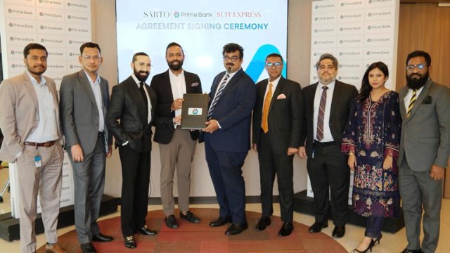 প্রাইম ব্যাংক ও সার্টো ও স্যুট এক্সপ্রেস-এর মধ্যে চুক্তি স্বাক্ষর